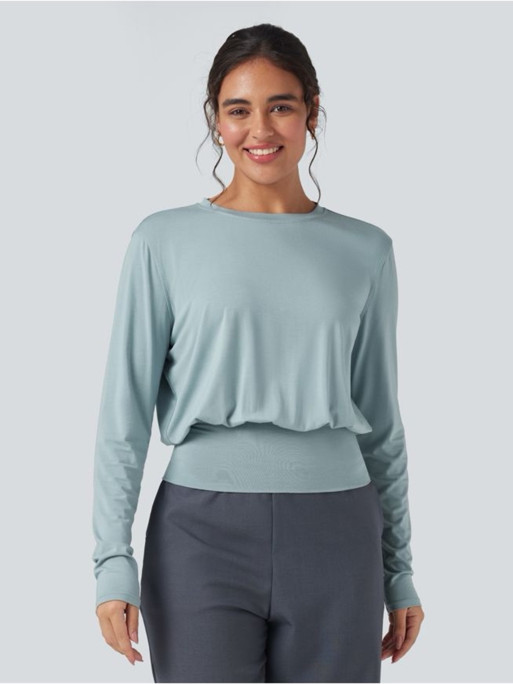 HALARA Blouse Long-Sleeve Sterling Blue Work Round Neck